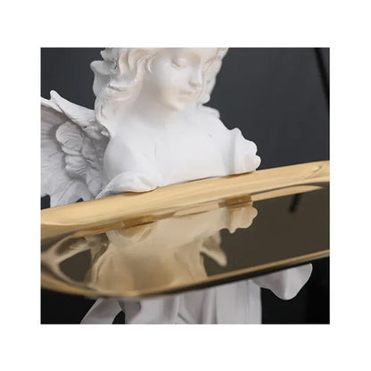 'Aurora' Key Holder Angel Figurine w Wooden Stand n Tray