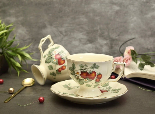 'Strawberry Blossom' Bone China Cup & Saucer Set Of 1 - Peppylittlethings.com