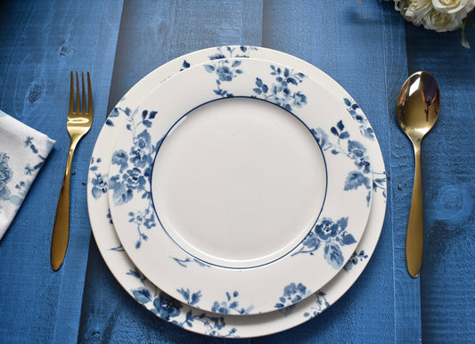 'Azure' White & Blue Ceramic Dinner Plate - Peppylittlethings.com
