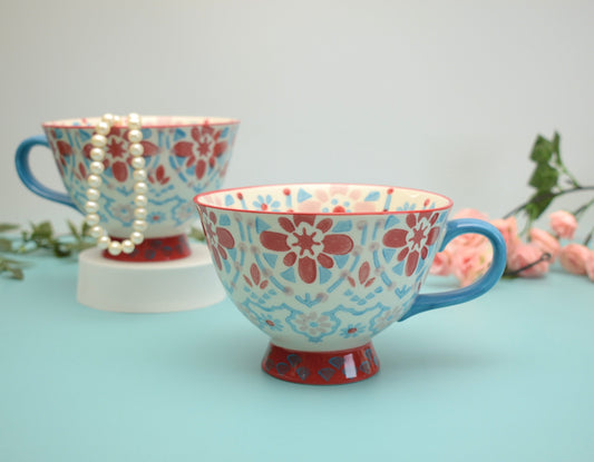 'Boho' Ceramic Big Coffee Mug White & Red - Peppylittlethings.com