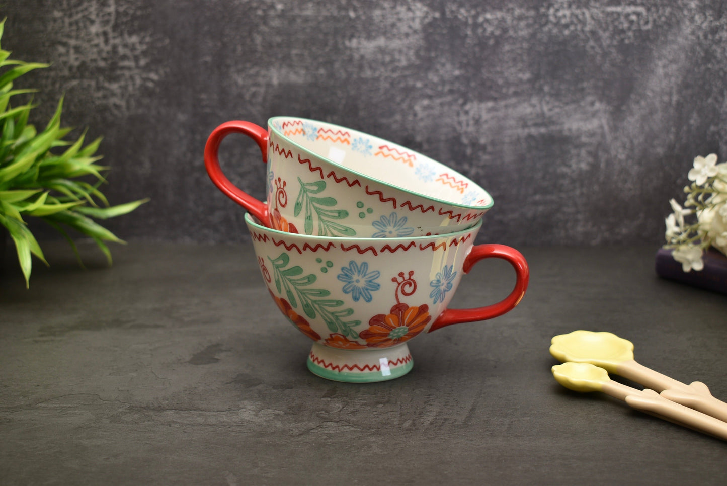 'Boho' Ceramic Coffee Mug White & Red - Peppylittlethings.com