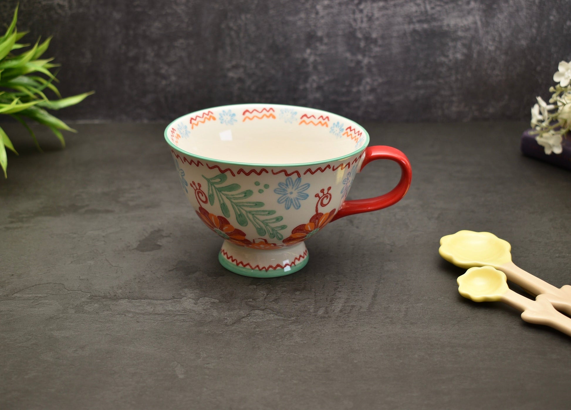 'Boho' Ceramic Coffee Mug White & Red - Peppylittlethings.com