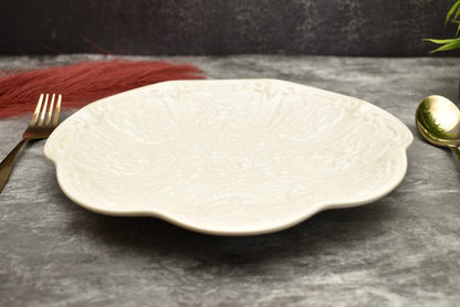 'Brittany' White Ornate Ceramic Dinner Plate - Peppylittlethings.com