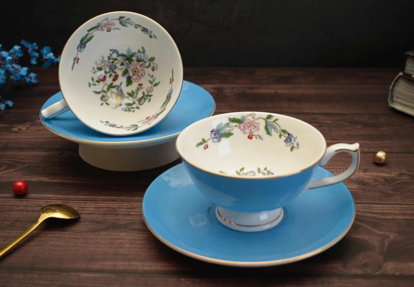 'Celine' Blue Floral Cup & Saucer Set Of 1 - Peppylittlethings.com