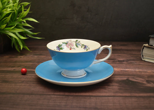 'Celine' Blue Floral Cup & Saucer Set Of 1 - Peppylittlethings.com
