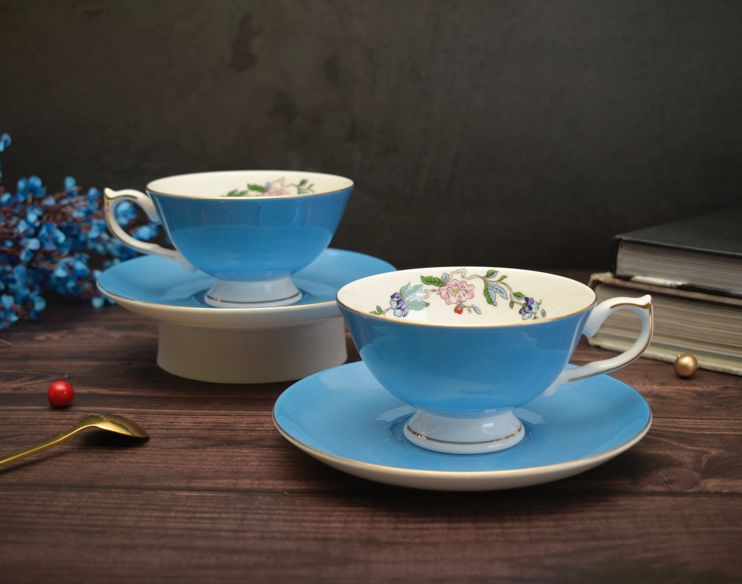 'Celine' Blue Floral Cup & Saucer Set Of 1 - Peppylittlethings.com