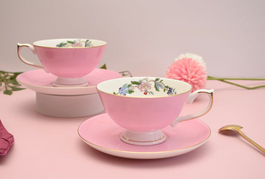 'Celine' Pink Floral Bone China Cup & saucer Set Of 1 - Peppylittlethings.com