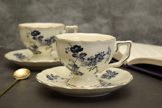 'Iris' Blue Bone China Cup & Saucer Set Of 1 - Peppylittlethings.com