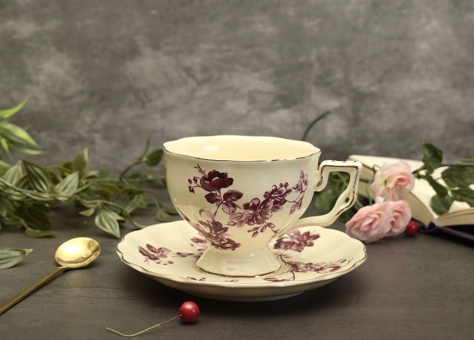 'Iris' Red Bone China Cup & Saucer Set Of 1 - Peppylittlethings.com