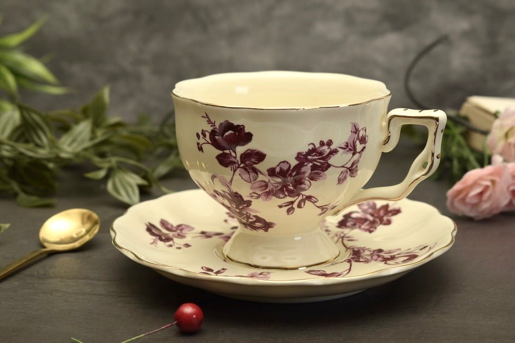 'Iris' Red Bone China Cup & Saucer Set Of 1 - Peppylittlethings.com