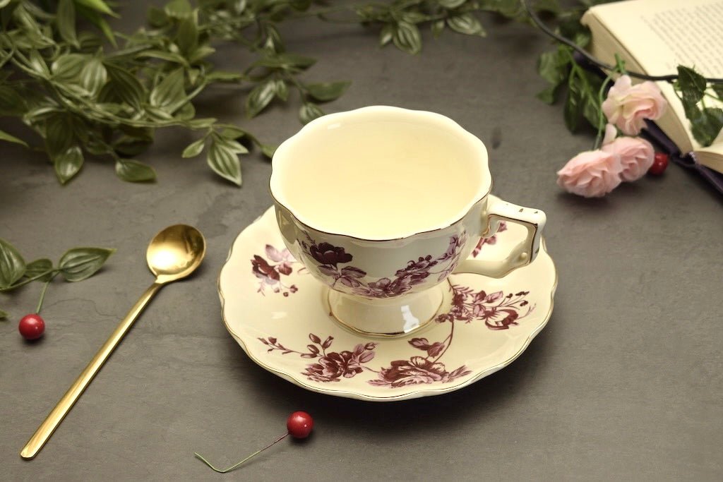 'Iris' Red Bone China Cup & Saucer Set Of 1 - Peppylittlethings.com