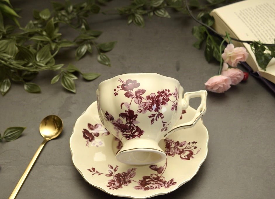 'Iris' Red Bone China Cup & Saucer Set Of 1 - Peppylittlethings.com