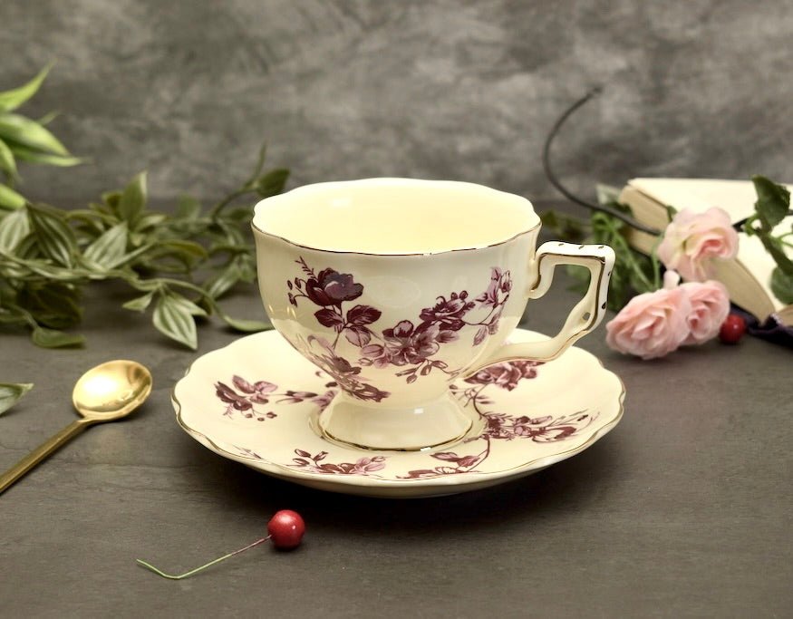 'Iris' Red Bone China Cup & Saucer Set Of 1 - Peppylittlethings.com