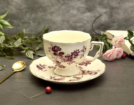 'Iris' Red Bone China Cup & Saucer Set Of 1 - Peppylittlethings.com