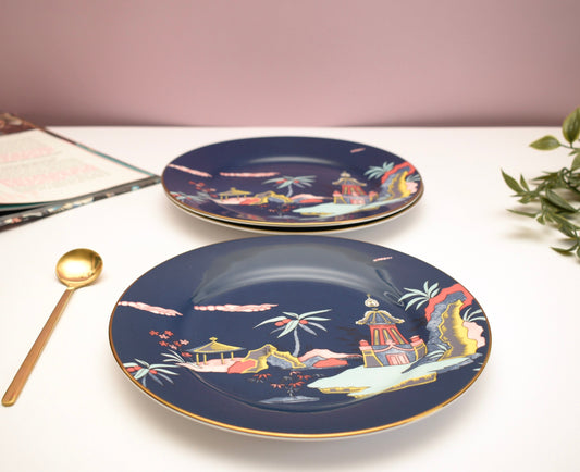 'Ivy' Navy Blue Landscape' Dessert Plate - Peppylittlethings.com